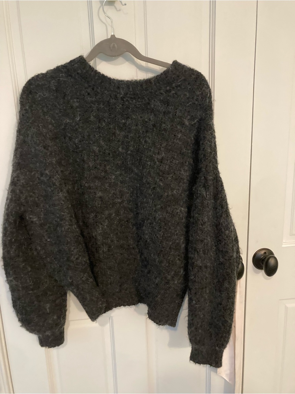 a new day Charcoal Balloon Sleeve Fuzzy Crewneck Sweater